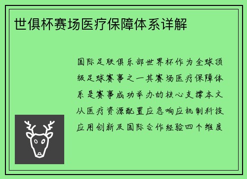世俱杯赛场医疗保障体系详解